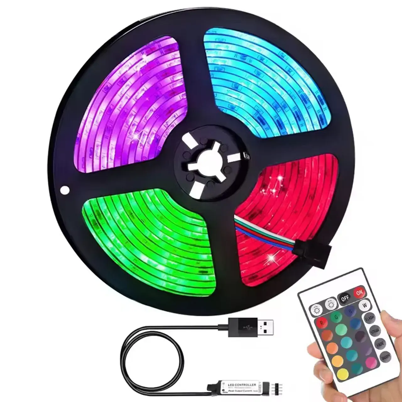 svitlodiodna-led-strichka-rgb-5-m-vid-usb-z-pultom-keruvannia-93325016667265 Світлодіодна LED стрічка 5м RGB з пультом та USB живленням - Зображення 1