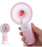 Вентилятор ручний Mini Fan ZB100 акумуляторний з підставкою для телефону Рожевий з білим - Зображення 3