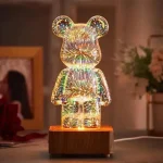 3D нічник скляний з ефектом феєрверку у вигляді ведмедика RGB Bearbrick LED Світильник-лампа на 8 кольорів - Зображення 2