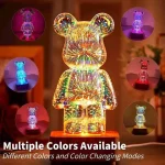 3D нічник скляний з ефектом феєрверку у вигляді ведмедика RGB Bearbrick LED Світильник-лампа на 8 кольорів - Зображення 3