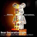 3D нічник скляний з ефектом феєрверку у вигляді ведмедика RGB Bearbrick LED Світильник-лампа на 8 кольорів