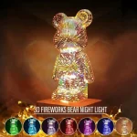 3D нічник скляний з ефектом феєрверку у вигляді ведмедика RGB Bearbrick LED Світильник-лампа на 8 кольорів - Зображення 5